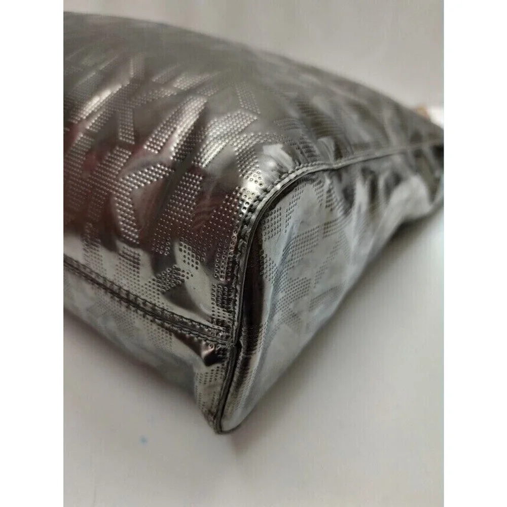 Michael Kors Gray Coated Leather MK Printed Double Handle Tote Bag